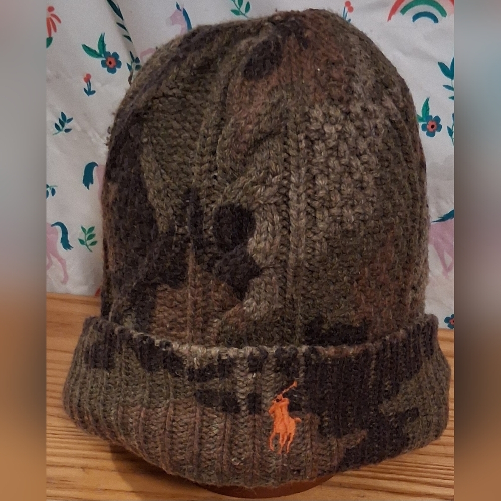 EUC Polo Ralph Lauren Camouflage Wool Blend Casual Unisex Winter Beanie Hat Cap